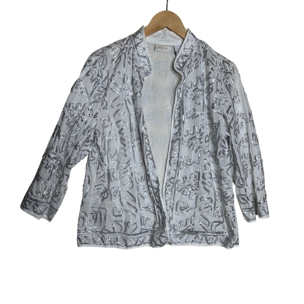 Chicos Open Cardigan size 2 (US Large) White/Silver